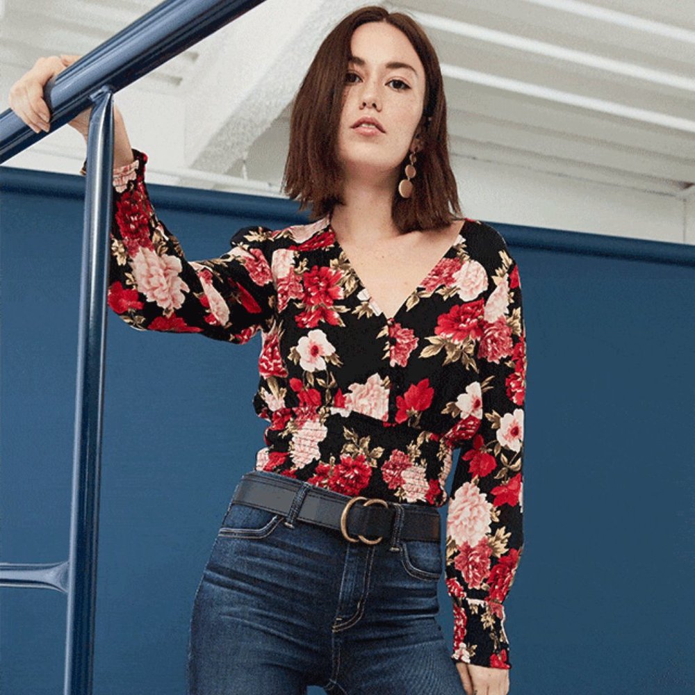 America Eagle Romantic Smocked Floral Blouse